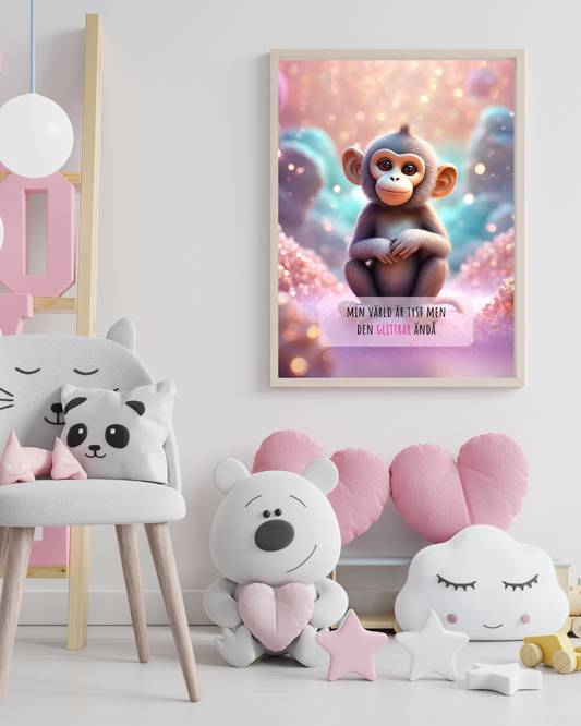 Poster - Apa - Min värld är tyst men den glittrar ändå